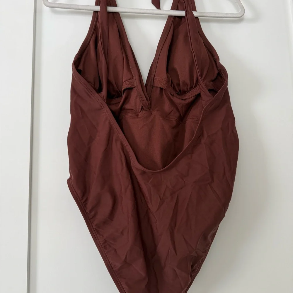 Brown Halter One-Piece Swimsuit - Picture 2 of 6